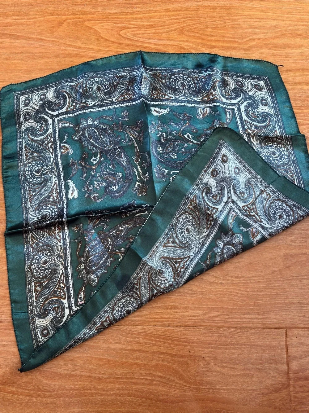 New Square Dark Green Satin Scarf-18”